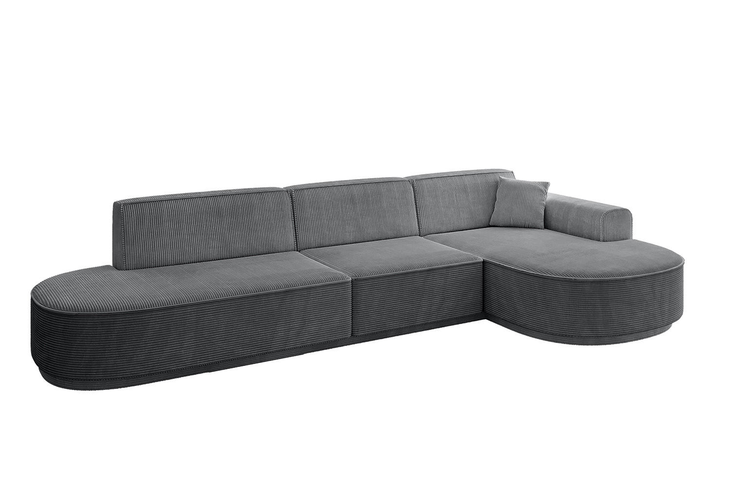 ECKSOFA Ottomane Rechts MARI-L2-v3 - 317x163x81 cm Dunkelgrau Cord - Dunkelgrau/Schwarz, Holzwerkstoff/Kunststoff (317/163cm) - ALTDECOR