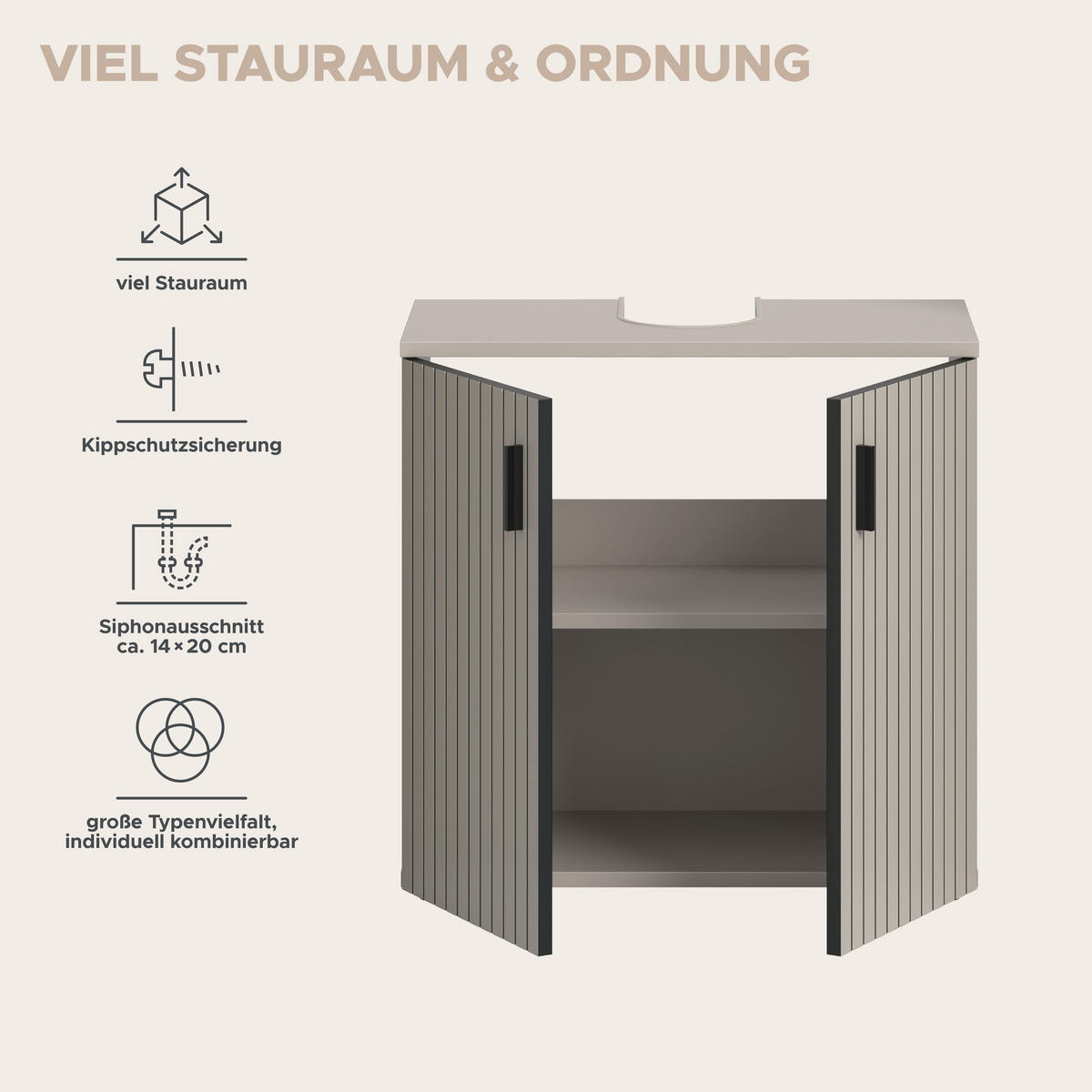 WASCHBECKENUNTERSCHRANK MONE (B/H/T: ca. 60/59/30 cm) in Kaschmir/Kaschmir - Kaschmir, Holzwerkstoff (60/59/30cm)