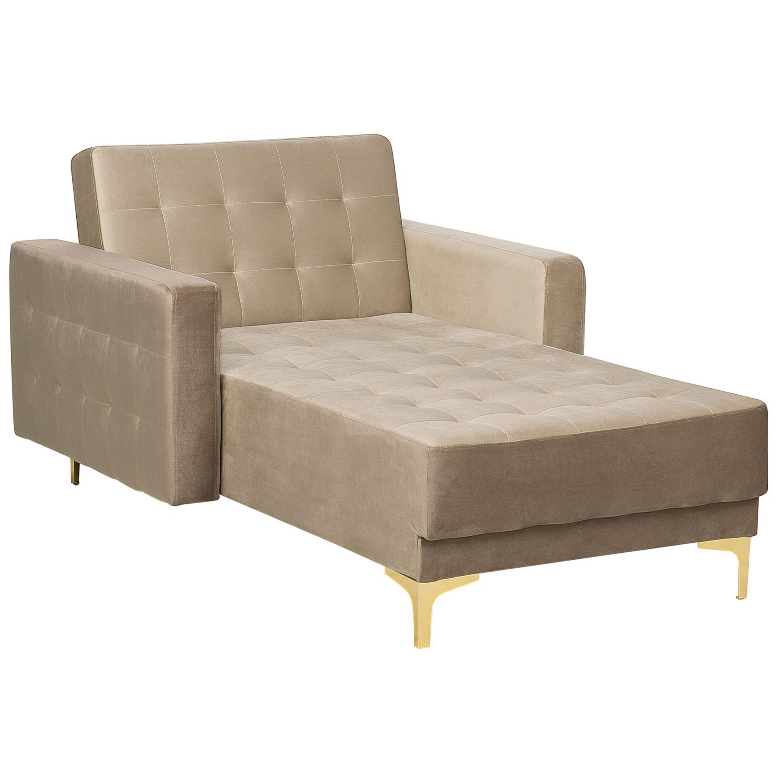 CHAISELONGUE Samtstoff sandbeige/gold Aberdeen - Beige/Goldfarben, Textil (107/83/168cm) - Beliani