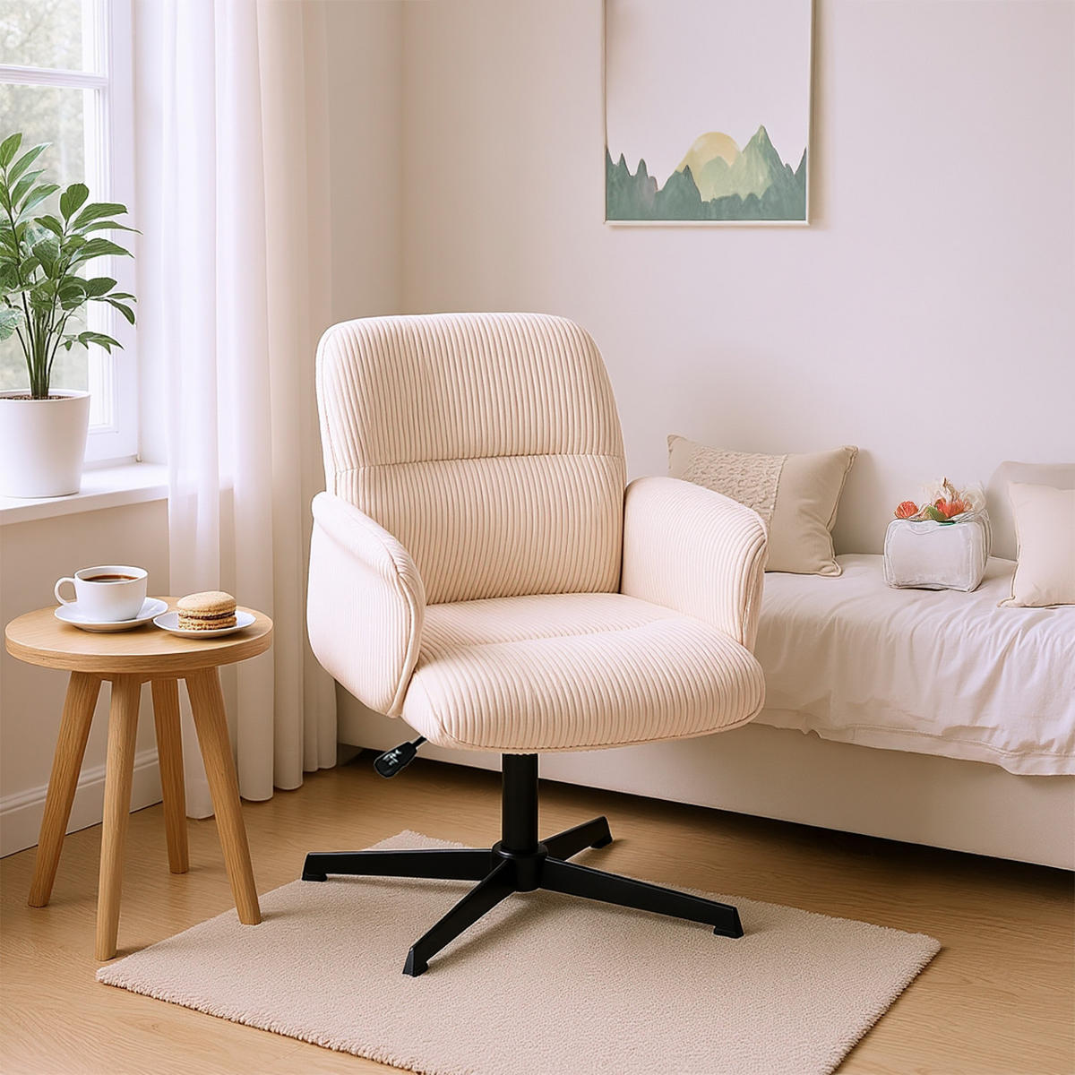 DREHSTUHL in Beige Cord - Beige, Metall (61.5/93/59.5cm) - Meubles Cosy