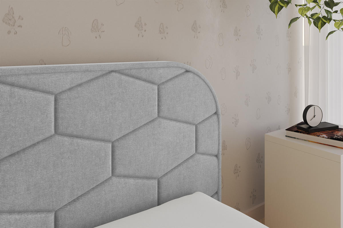 EINZELLBETT Jugendbett mit Bettkasten und Matratze H3/H4, Links - JAXY 90x200 Grau - Hellgrau, Holzwerkstoff/Textil (90/200cm) - ALTDECOR