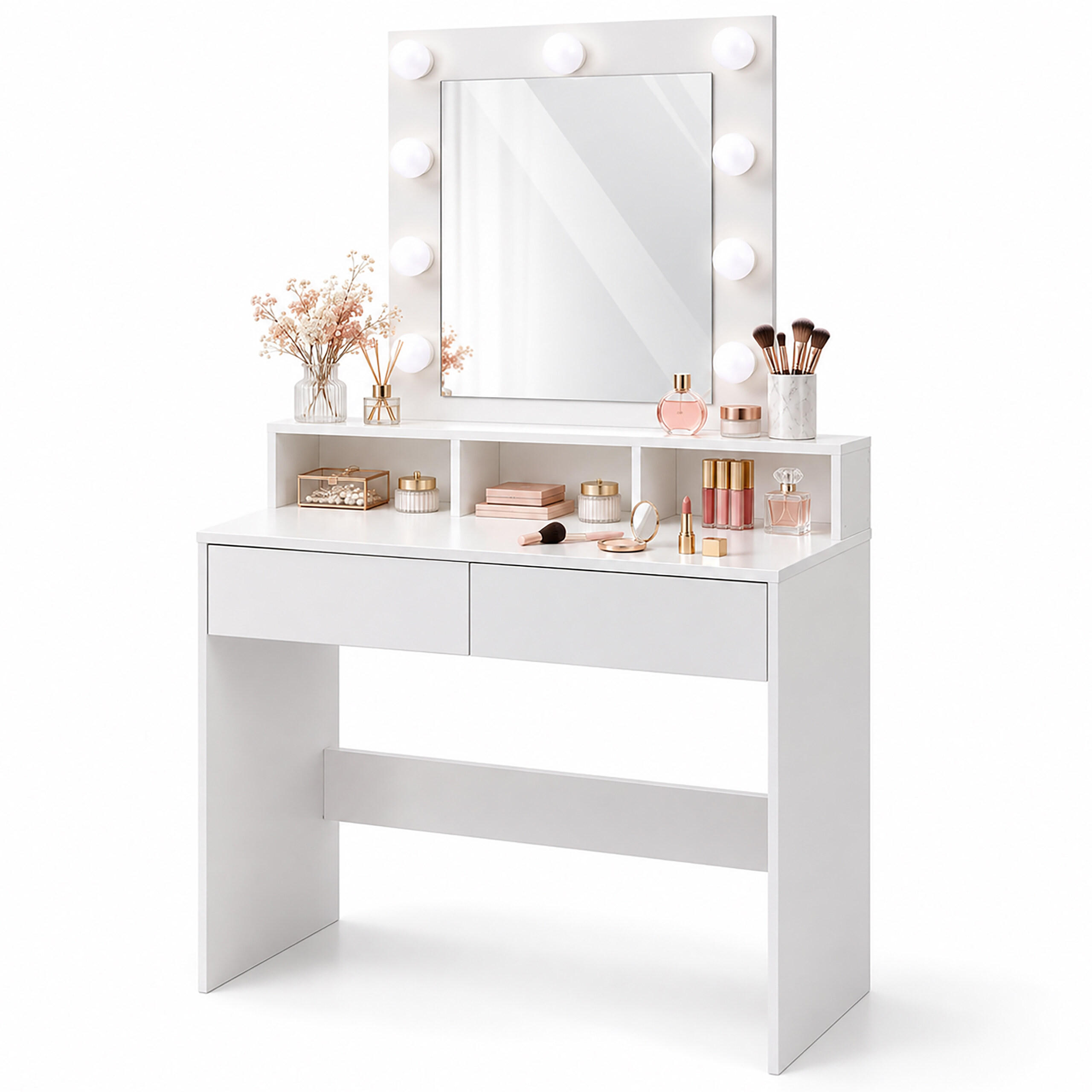 SCHMINKTISCH Weiß mit Spiegel - Weiß, Glas/Holzwerkstoff (80/140/40cm) - Relaxdays