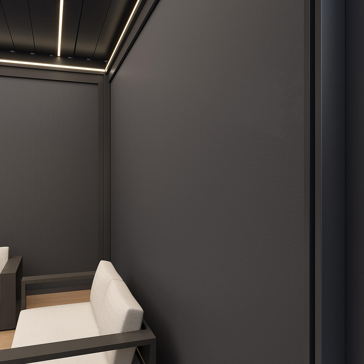 PERGOLA Prestige Pavillon Alu LED 3,6 x 6,57 M +4x Lamellenwand + 4x Sonnenrollo - Anthrazit, Metall (360/255/657cm) - WEIDE