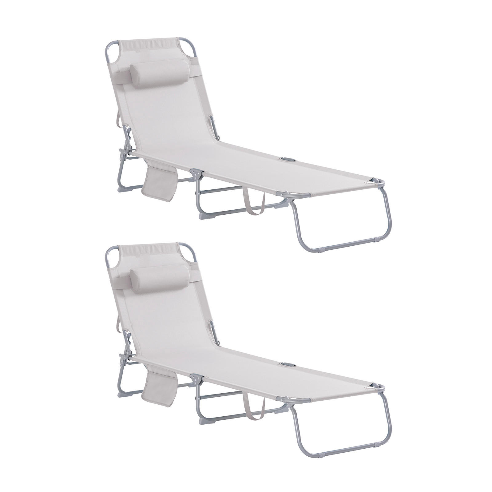 SONNENLIEGE 2er Set Beige - Beige, Textil/Metall (195/58/63cm) - SoBuy