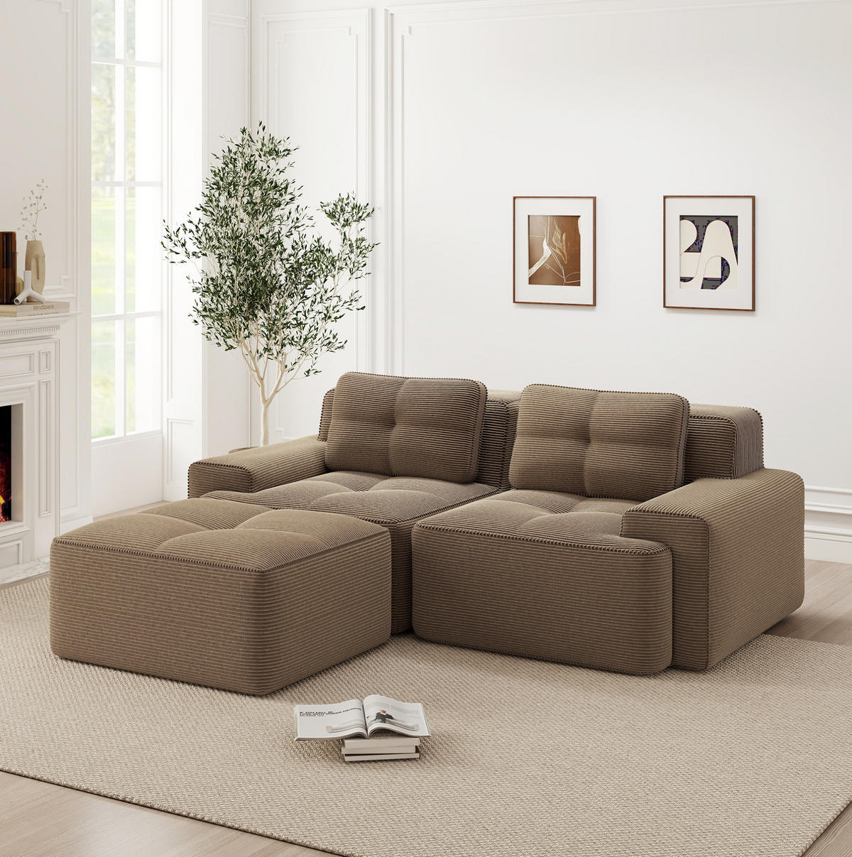 SOFA modular boneless mit 74 cm Tiefsitz Corduroy Brown - Braun, Kunststoff (177/204.1cm) - Meubliv