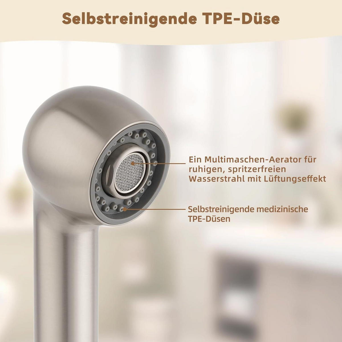 KÜCHENARMATUR Ersatzkopf mit 2 Strahlarten gebürstetes Nickel - Silberfarben, Kunststoff (5/17.3/5.7cm)