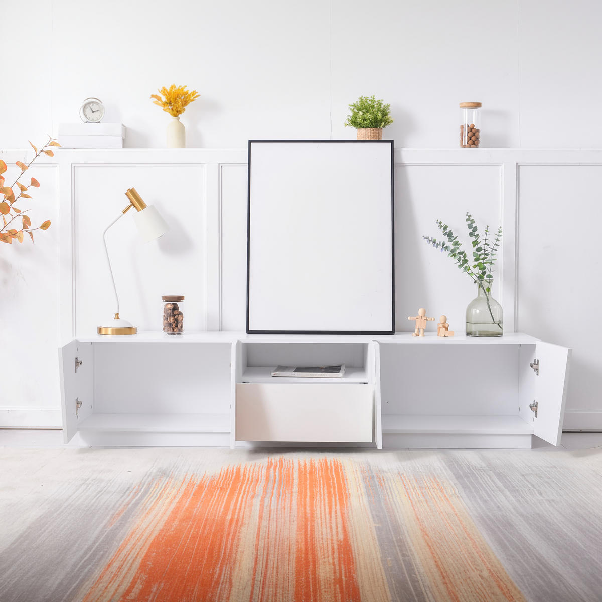 TV-ELEMENT170CM Weiß-Matt Modernes Patchwork-Design Griffloses Lowboard MDF - Weiß, Holz (43/23/60cm) - Raelunyi
