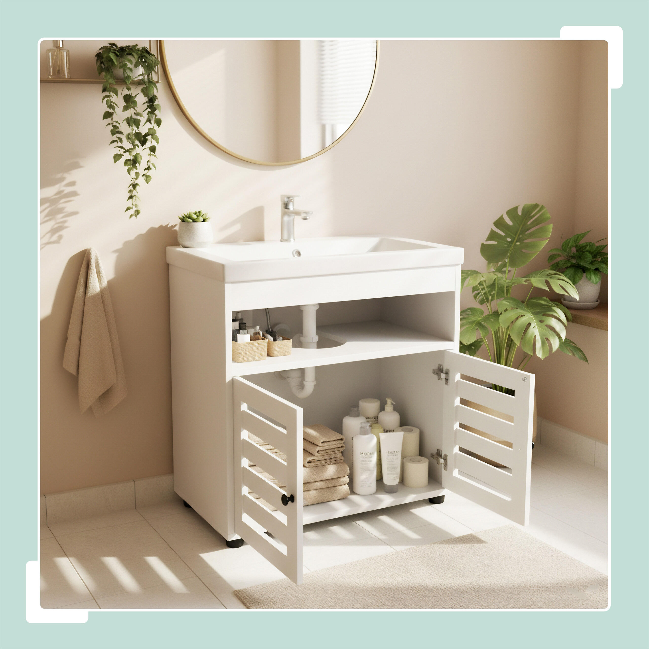 WASCHBECKENUNTERSCHRANK - Schwarz/Weiß, Holzwerkstoff/Kunststoff (60/63/30cm) - Relaxdays