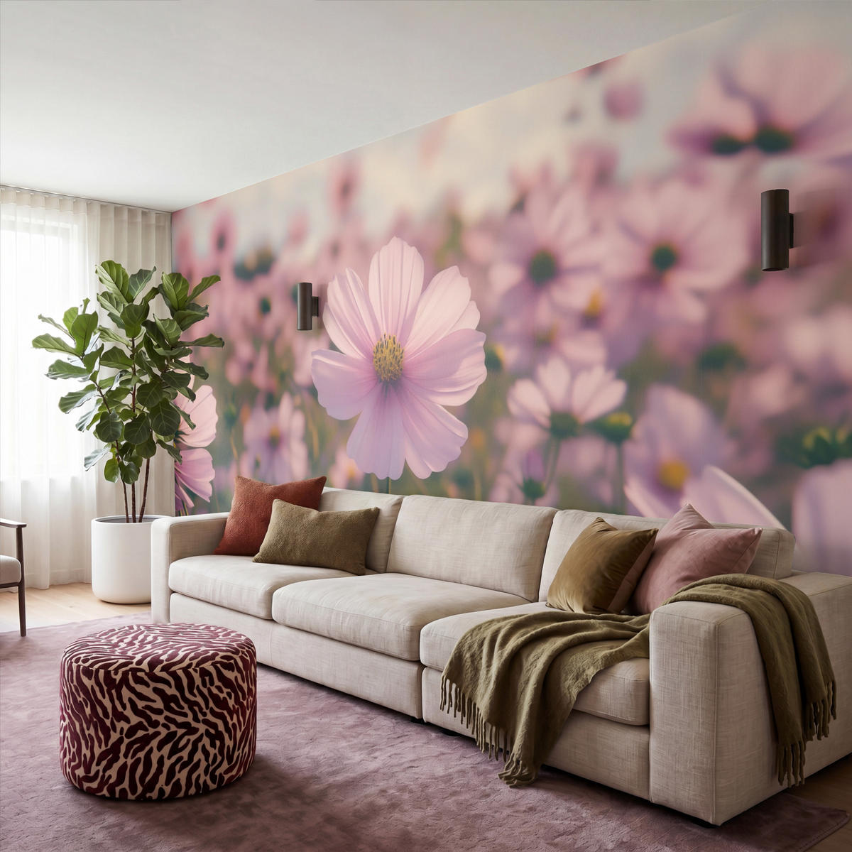 TAPETE - Blumen - Lila - Unscharf - 400x200 cm - Rosa, Papier (400/200cm) - OnlyWow