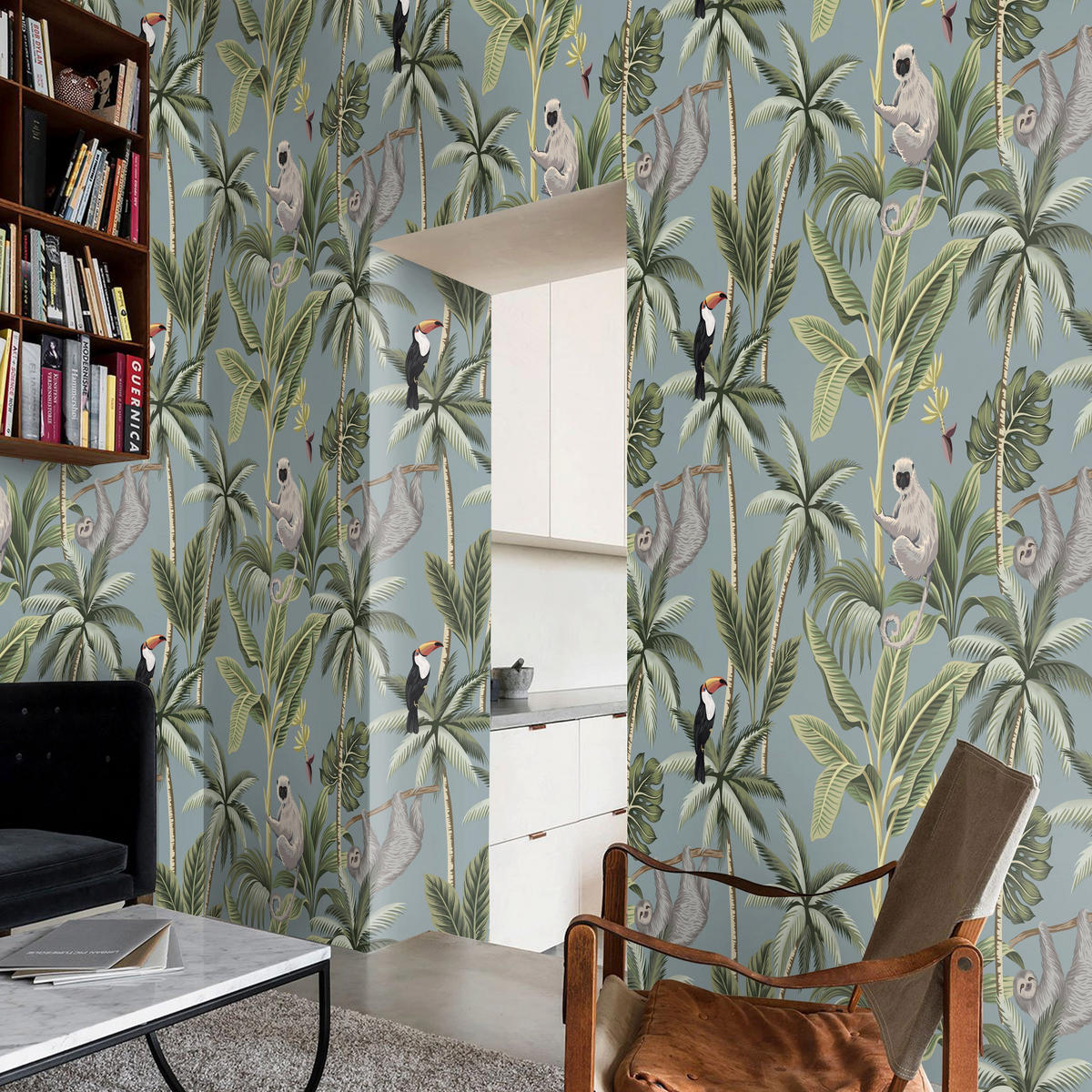 TAPETE Dschungel aus echtem Papier, 200x280cm, 8 Bögen - Grau, Papier (200/280cm) - WALLPAPERS4BEGINNERS