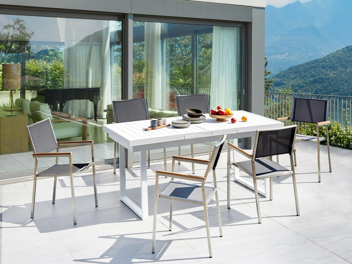 GARTENMÖBEL-SET 6-Sitzer Weiß Valcanetto/Grosseto - Silberfarben/Weiß, Metall - Beliani