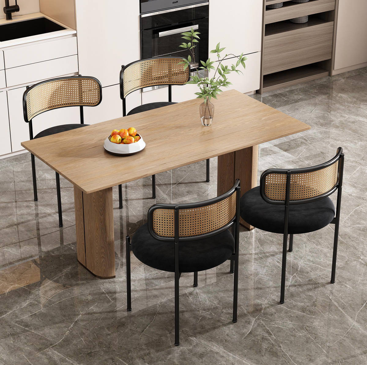 ESSZIMMERSTUHL 2er-Set Samt mit Rattan-Rückenlehne Schwarz - Schwarz, Metall (40/75/45cm) - Meubliv