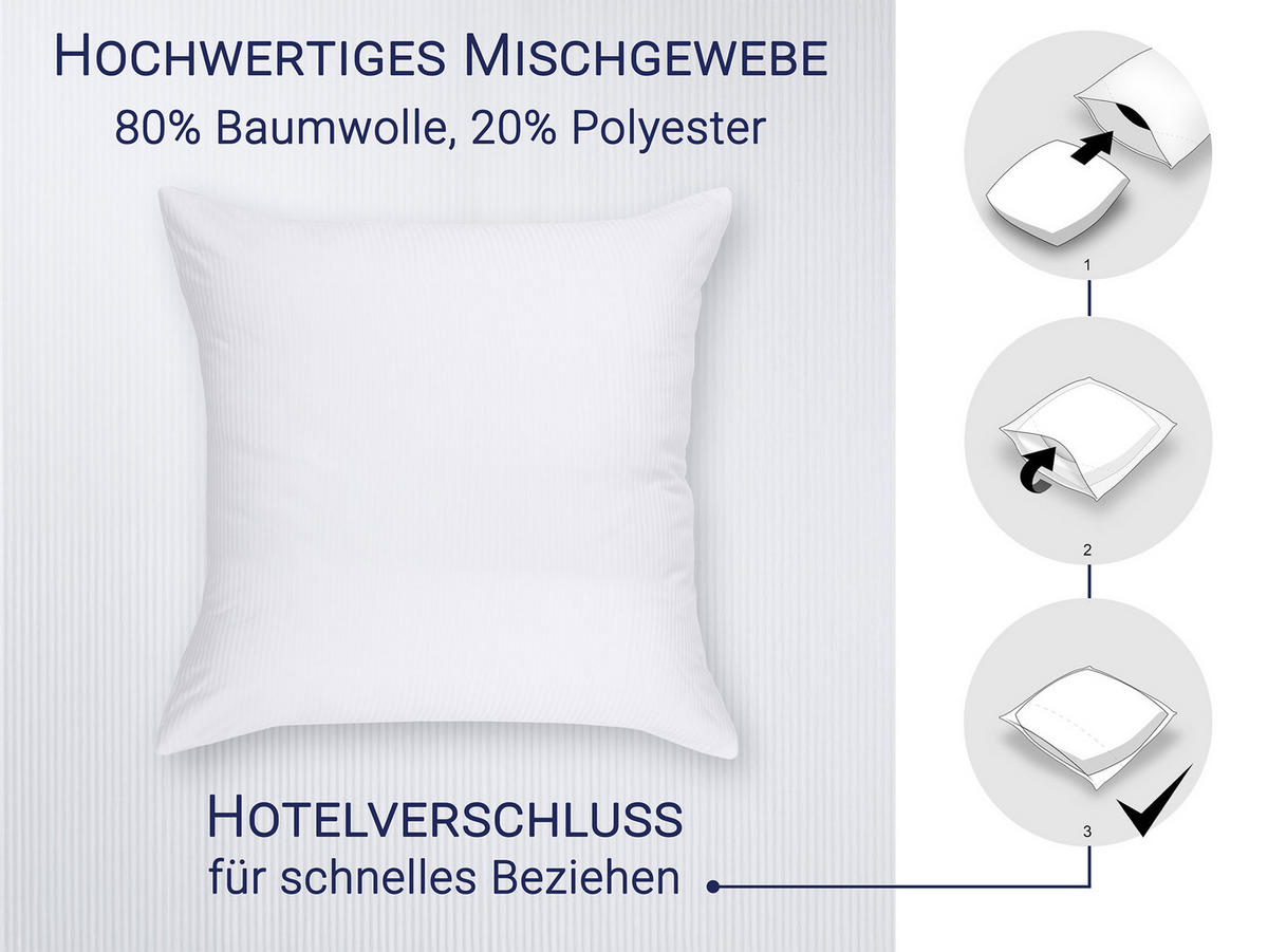 BETTWÄSCHE, 2er-Set, 80 x 80 cm + 140 x 200 cm, 80% Baumwolle, 20% Polyester, Weiß - Weiß, Naturmaterialien (140/200cm) - Zollner