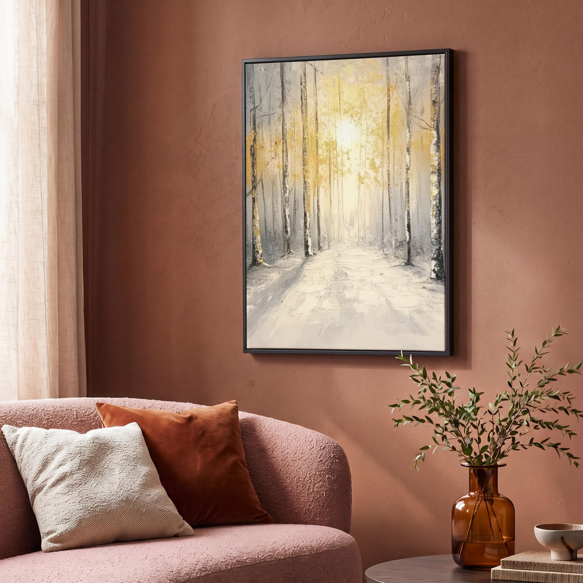 LEINWAND Bilder mit Rahmen - Winter - Abstrakt - Schnee - Natur - Sonne - 70x100 - Grau, Textil (70/100cm) - MuchoWow