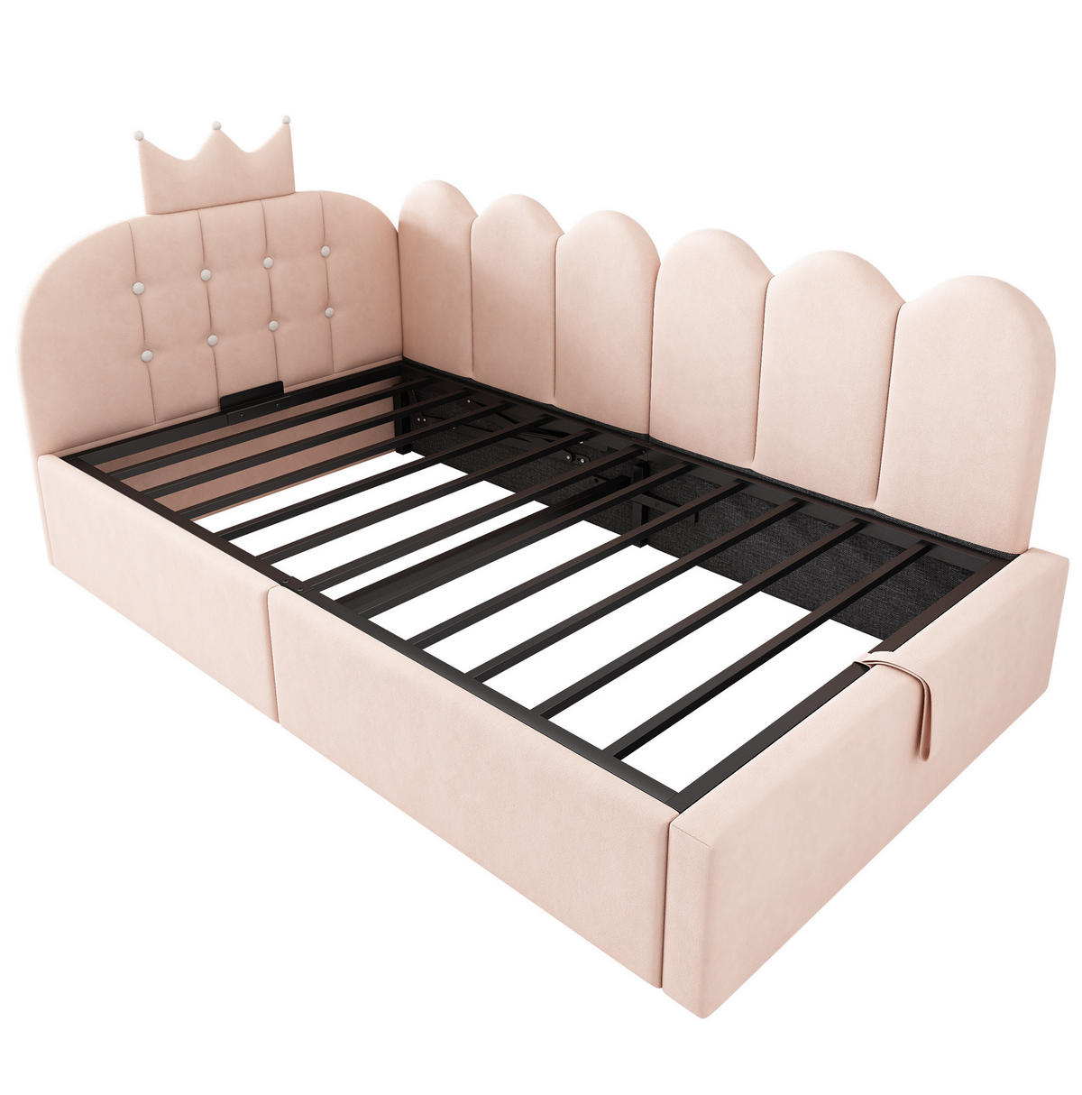 POLSTERBETT aus Samt 90x200 cm Rosa mit hydraulischem Stauraum und Kronen-Gitter-Design - Rosa, Holzwerkstoff (90/200cm) - Modfu
