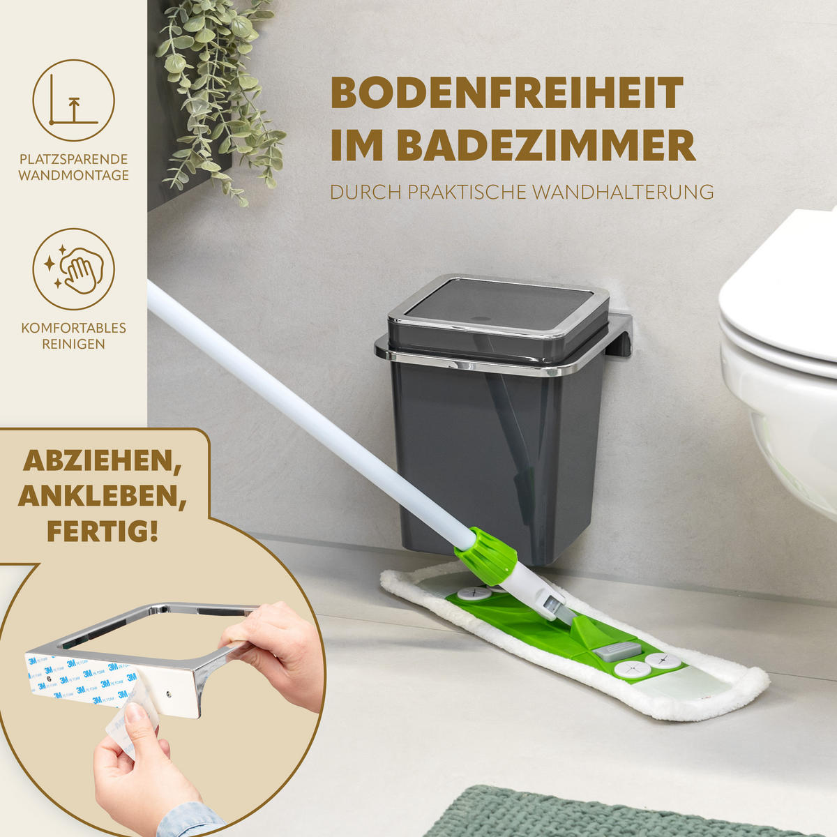 BAD-SET 2tlg. Kosmetikeimer WC-Bürste zur Wandmontage, grau - Grau, Kunststoff (10/36.5/10cm) - bremermann