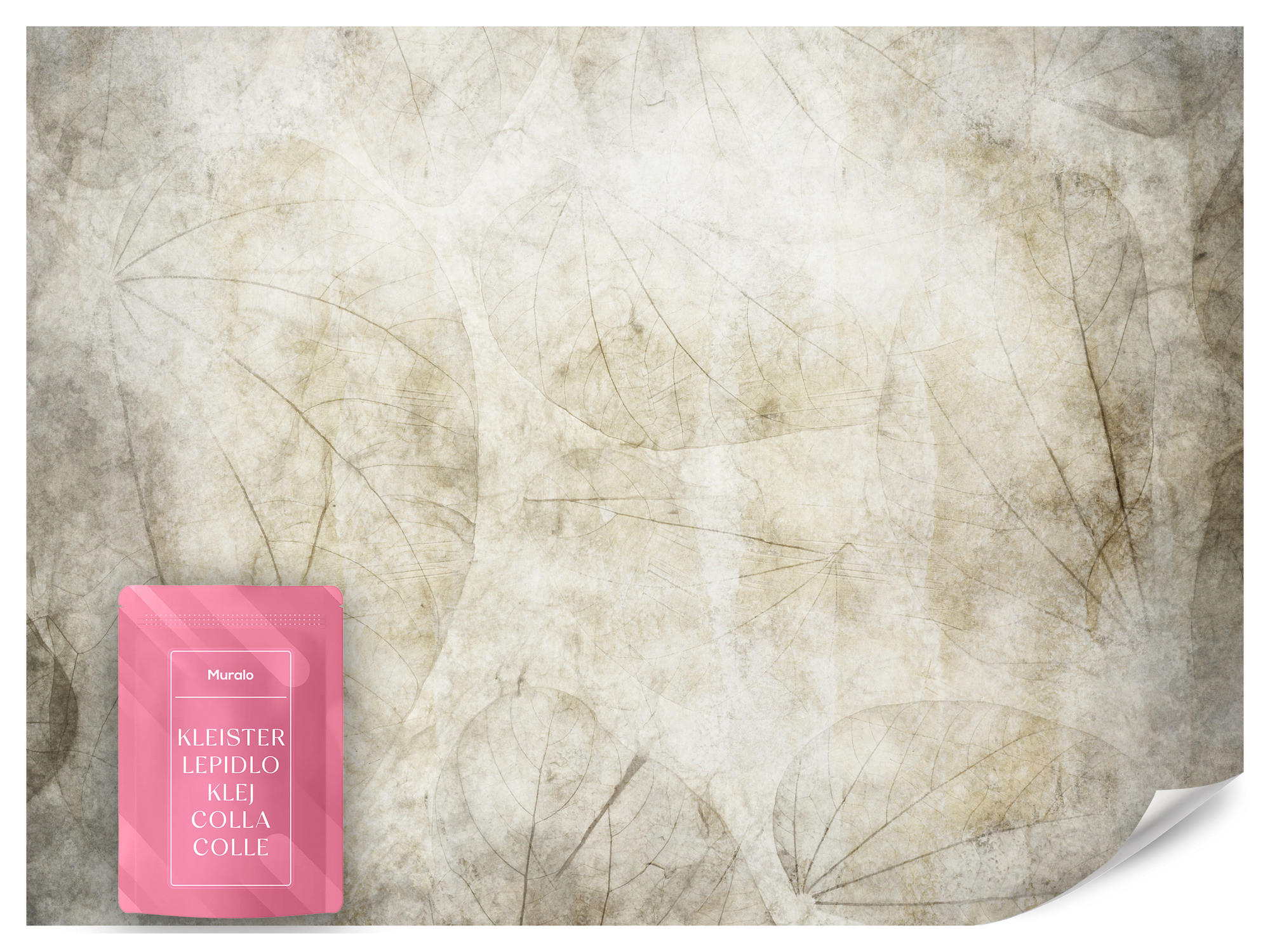 FOTOTAPETE für Wohnzimmer Blätter Beton Abstraktion 250x175 - Beige/Grau, Papier (250/175cm) - Muralo