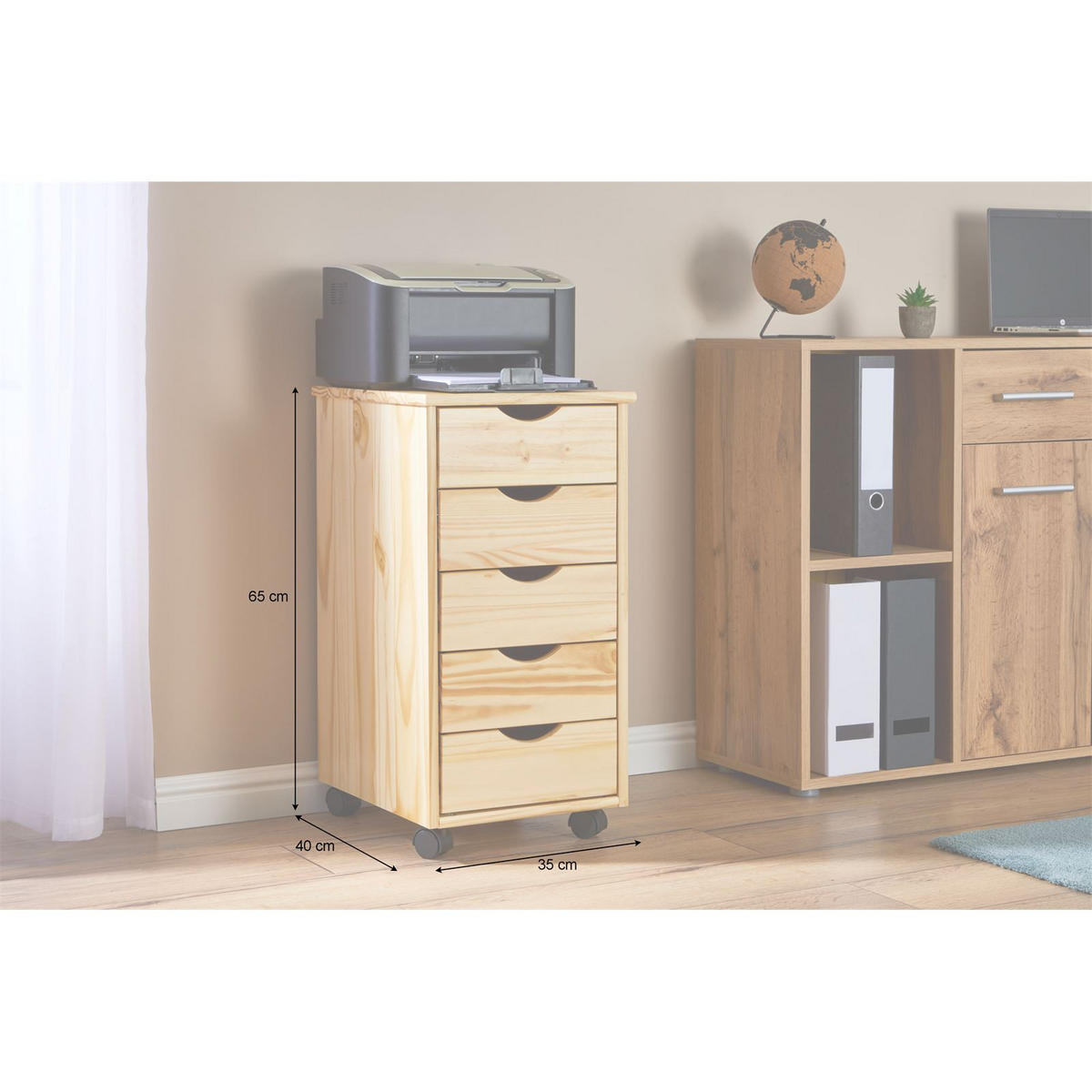 ROLLCONTAINER LAGOS - Naturfarben, Holz (35/65/40cm) - IDIMEX
