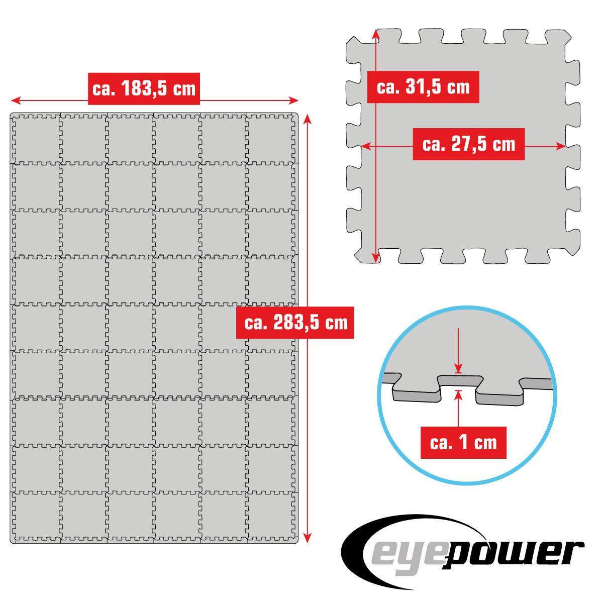 BODENSCHUTZMATTE 30x30x1 cm, Schwarz, 54er Set - Schwarz, Kunststoff (30/30cm) - eyepower