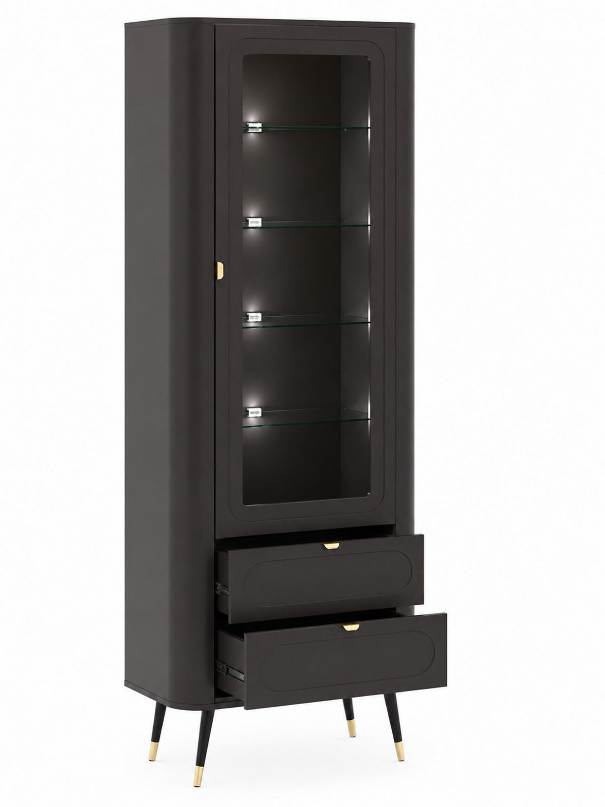 VITRINE mit 2 Schubladen, Schwarz, 78,4 x 40 x 192,4 cm - Schwarz, Holzwerkstoff (78.4/192.4/40cm) - 3XE LIVING
