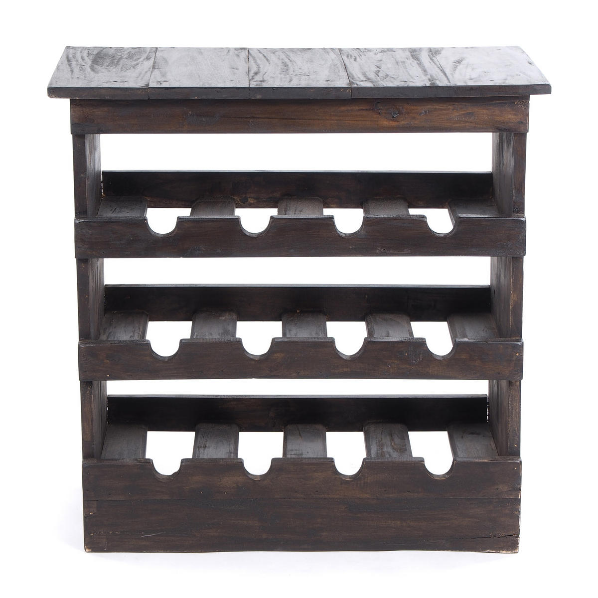 FLASCHENREGAL RUSTIQUE Recyclingholz massiv, für 12 Flaschen, mit Ablagefläche 03 dunkelbraun - Dunkelbraun, Holz (70/70/38cm) - DESIGN DELIGHTS