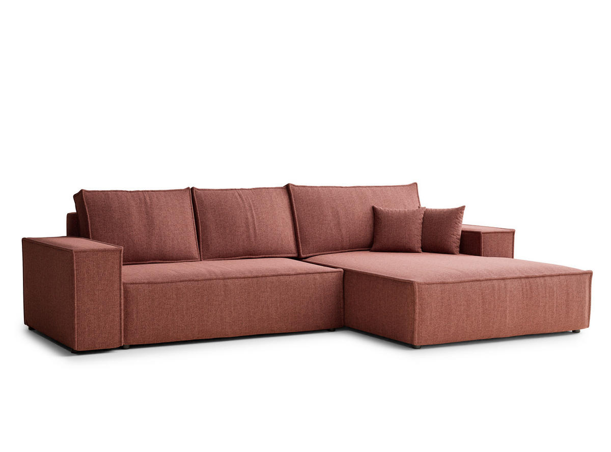 ECKSOFA Maze Korallenfarbe Webstoff - Rechts Seite - Koralle/Schwarz, Holz/Holzwerkstoff (294/185cm) - Maison de Reve