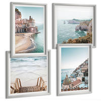 BILDER SET 4er Set - 50x50 cm & 40x60 cm Silberner Rahmen - Sommerliche Strandansichten in Pastellfarben - Silberfarben, Kunststoff (50/50cm) - TULUP