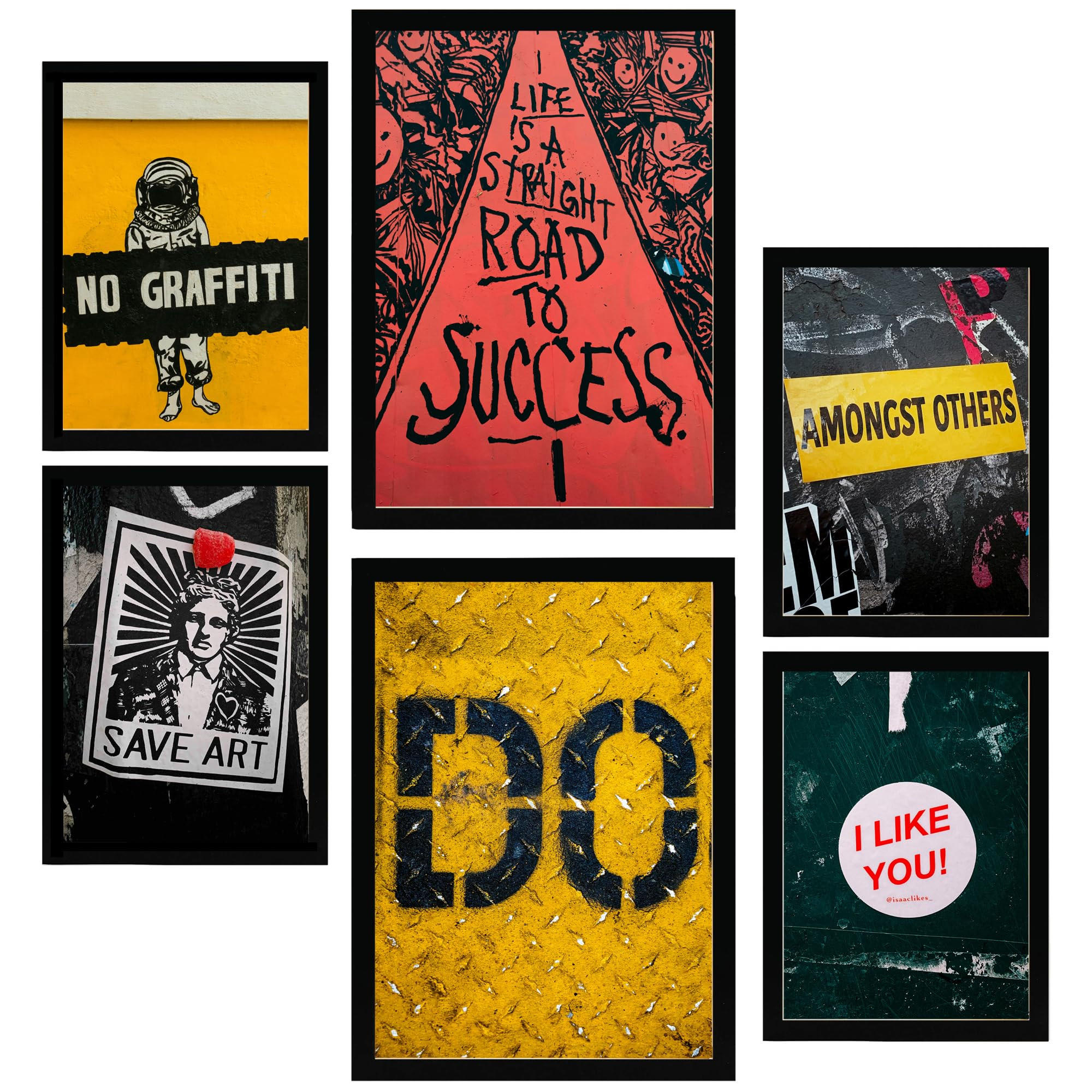 POSTER Set Mit 6 Street Art Sätze Urban Graffiti A3 & A4 Schwarzer Rahmen - Schwarz, Papier (29/3cm) - Nacnic