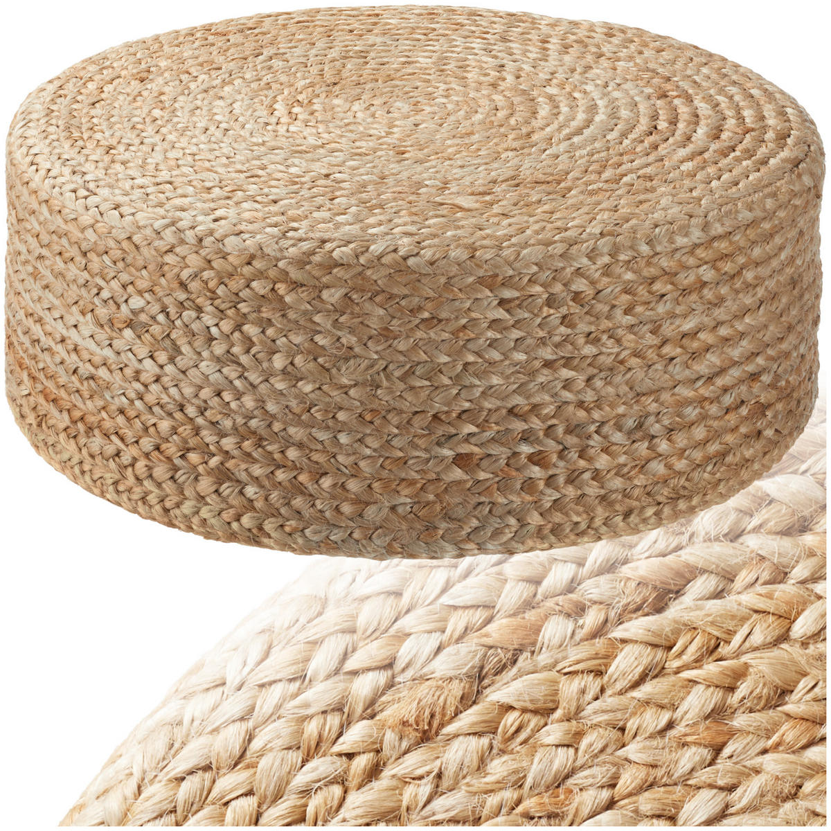 HANDGEFERTIGTER POUF Banno Elipse,58 x 22 cm, Belastbarkeit 150 kg,beige - Beige, Textil (58/22/58cm) - tectake