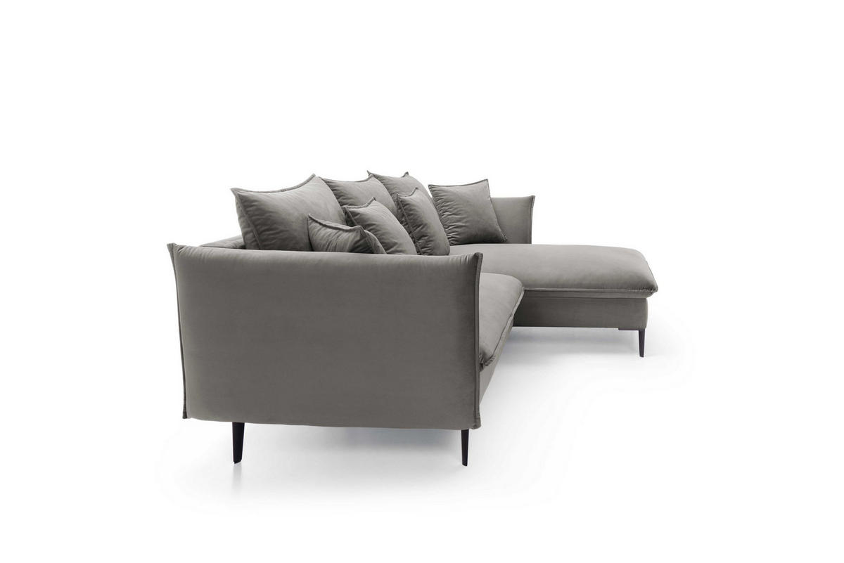 ECKSOFA SOLE Grau Plüsch-Stoff mit Schlaffunktion - Grau, Holz (258/167cm) - MASSENO