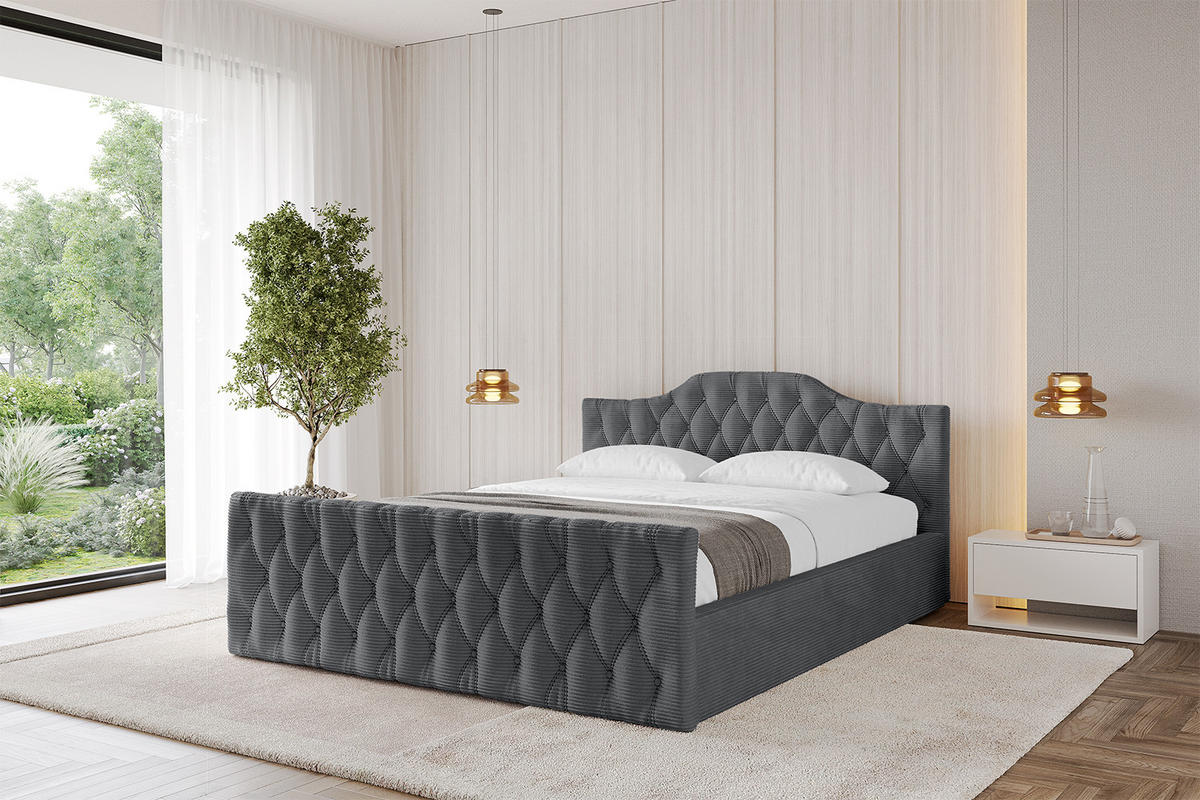 POLSTERBETT mit Bettkasten, Fußteil und Lattenrost, Boxbett mit Matratze H3/H4 - FALIO-Z-V1 180x200 Dunkelgrau - Anthrazit, Holzwerkstoff/Textil (180/200cm) - ALTDECOR