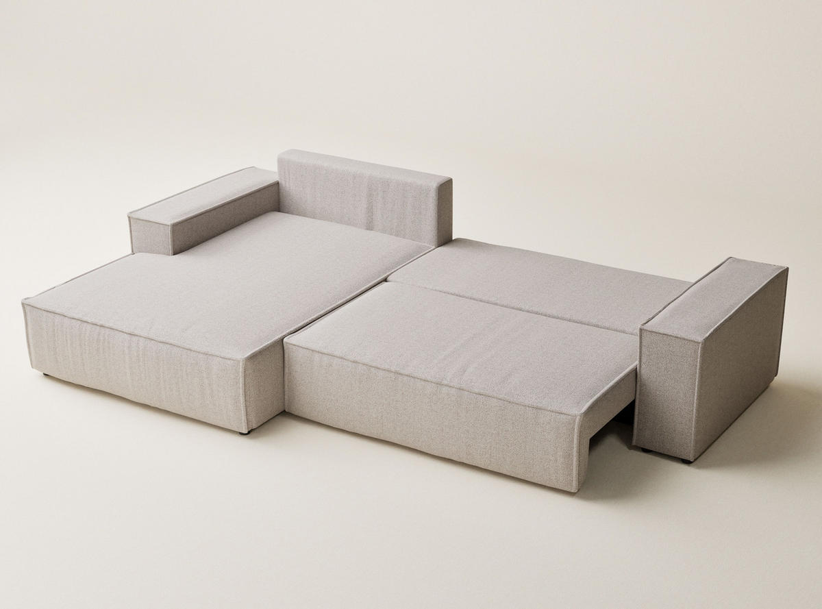 ECKSOFA MIT SCHLAFFUNKTION Maze Beige Webstoff - Schwarz/Grau, Holz/Holzwerkstoff (294/185cm) - Maison de Reve