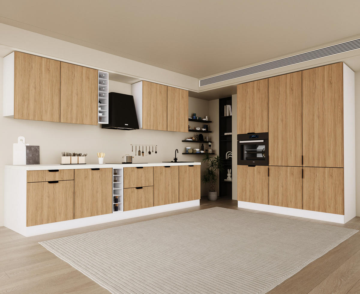 KÜCHENZEILE 315 x 180 cm - Sorento KS14-M315 - in Sonoma Eiche / Weiß - Weiß/Sonoma Eiche, Holz (495/247/58cm)