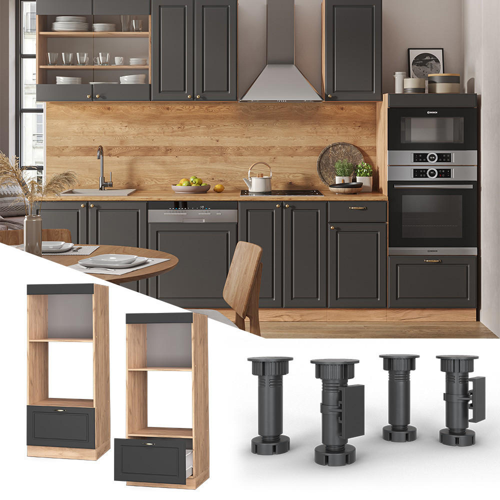 MIKROWELLENSCHRANK Fame-Line Anthrazit-Gold 60 cm offen - Honigeiche/Anthrazit, Holzwerkstoff (60/153.6/58.1cm) - Vicco