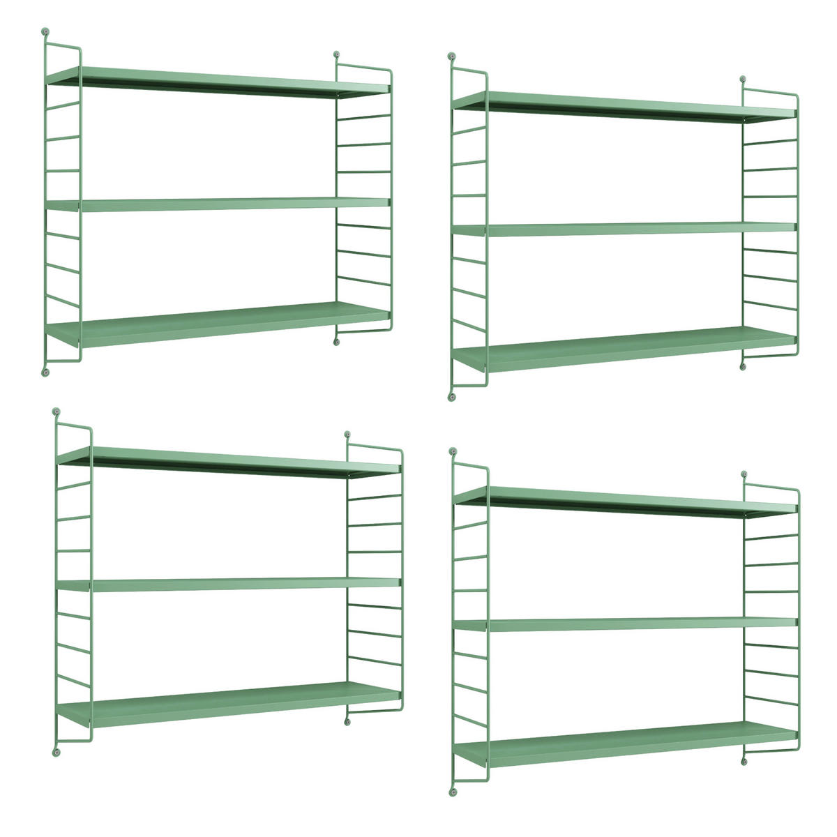 SADA NÁSTĚNNÝCH POLIČEK 4 KS Strängnäs - pastelově zelená, kov (60/50/15cm) - [en.casa]