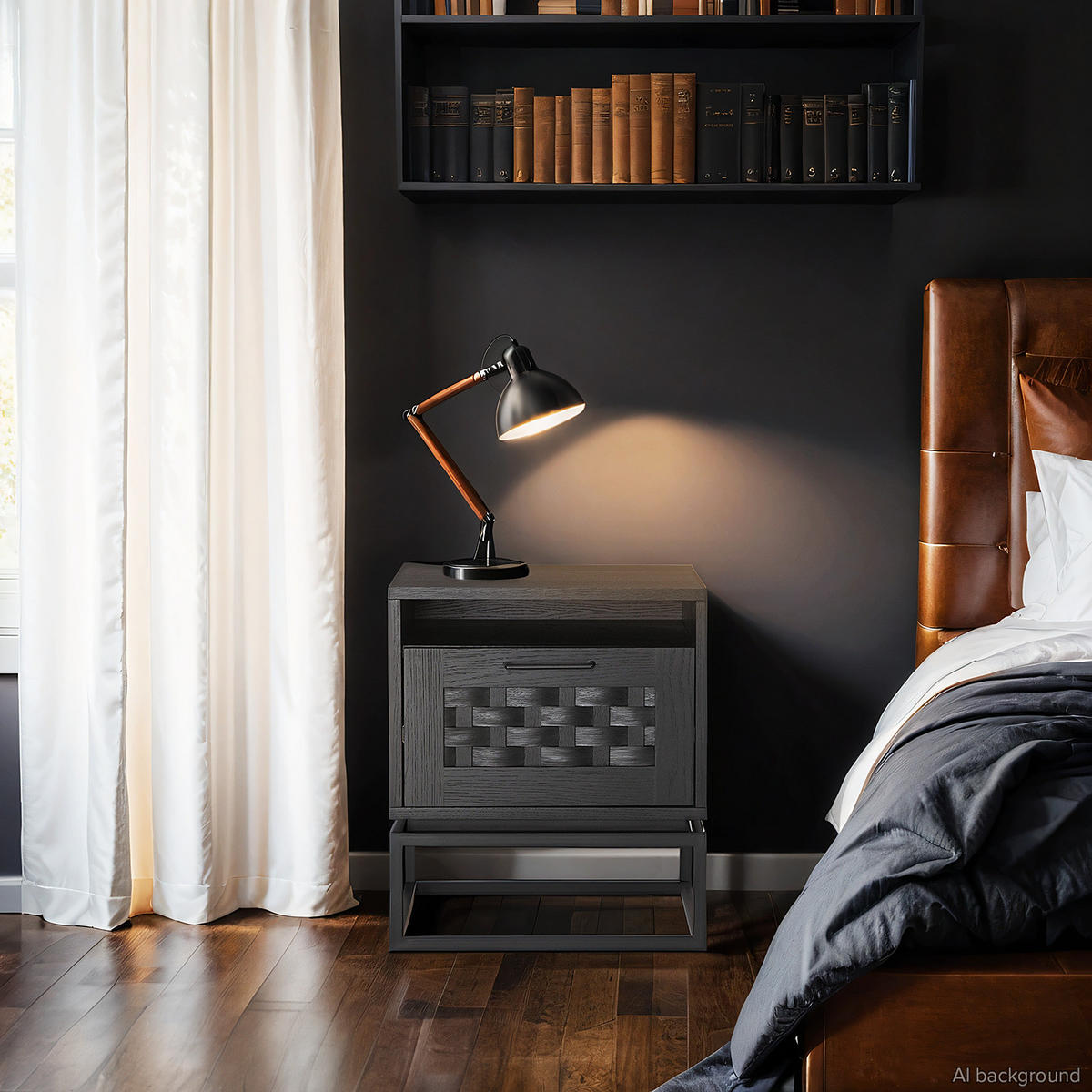 NACHTKOMMODE - Holzwerkstoff / Metall - Schwarz, Holzwerkstoff/Metall (48/55/40cm) - home24