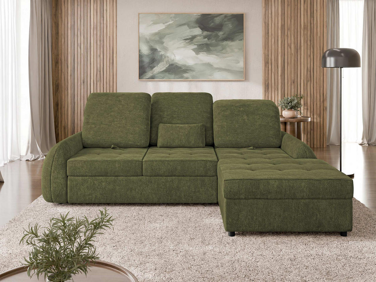 ECKSCHLAFSOFA Soreno, Seite: Rechts - Schwarz/Grün, Holz/Kunststoff (176/255cm) - MIRJAN24