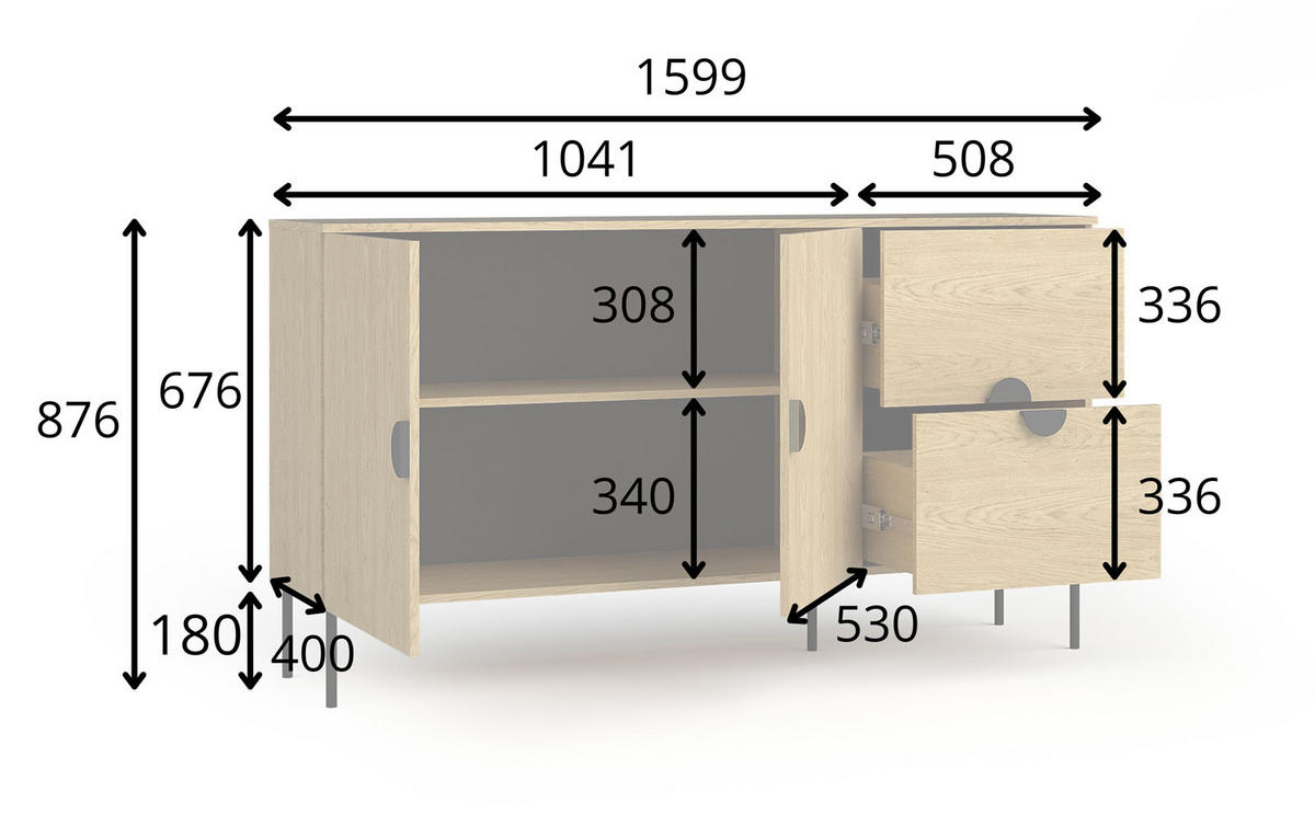 KOMMODE Mond anthrazit 159 / 40 / 87cm - Anthrazit, Holz/Holzwerkstoff (159/87/40cm) - Feldmann-Wohnen