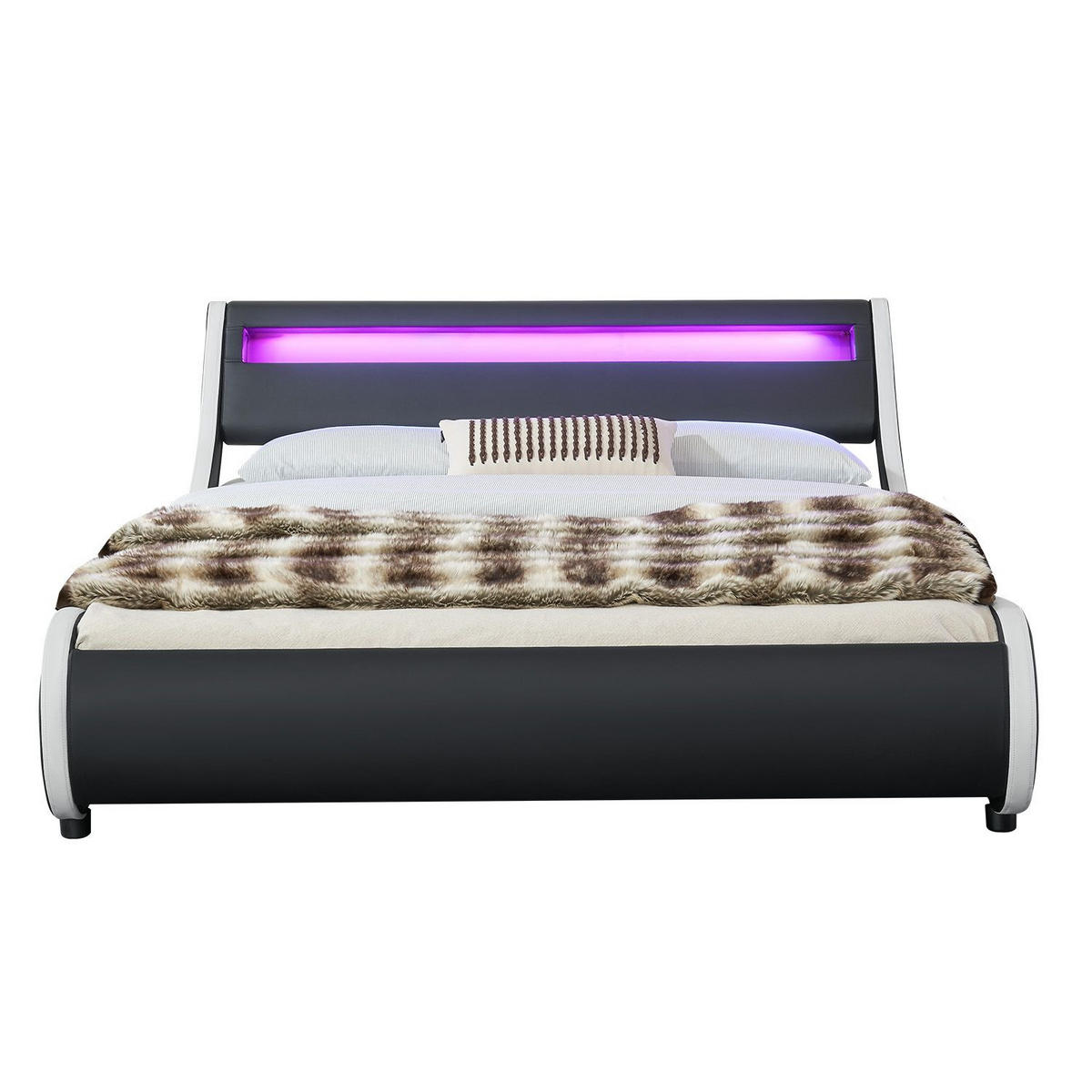 POLSTERBETT Valencia schwarz 140x200 cm mit LED - Schwarz, Textil (140/200cm) - Juskys