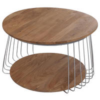 MIZA za kavč okrogla Rjava, srebrna - srebrne barve/rjava, les (70/70/44cm) - MCW