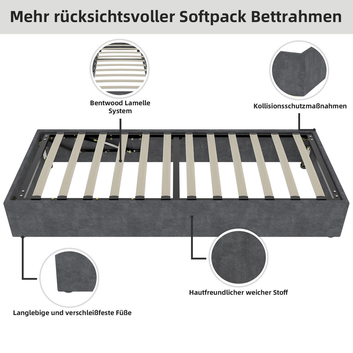 POLSTERBETT 90x200 cm Stauraum hydraulisch grau - Grau, Textil (90/200cm) - LEBENLANG