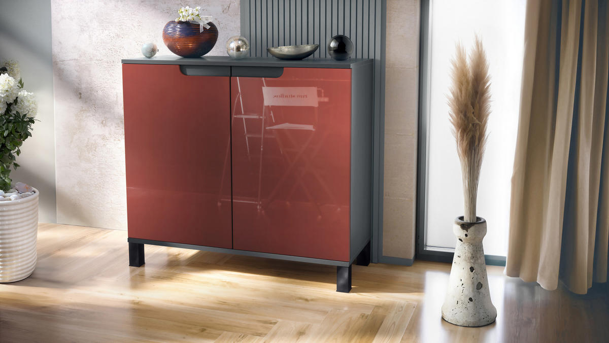KOMMODE Sylt Bordeaux Hochglanz - Bordeaux, Holzwerkstoff (92.5/84.5/35cm) - Vladon