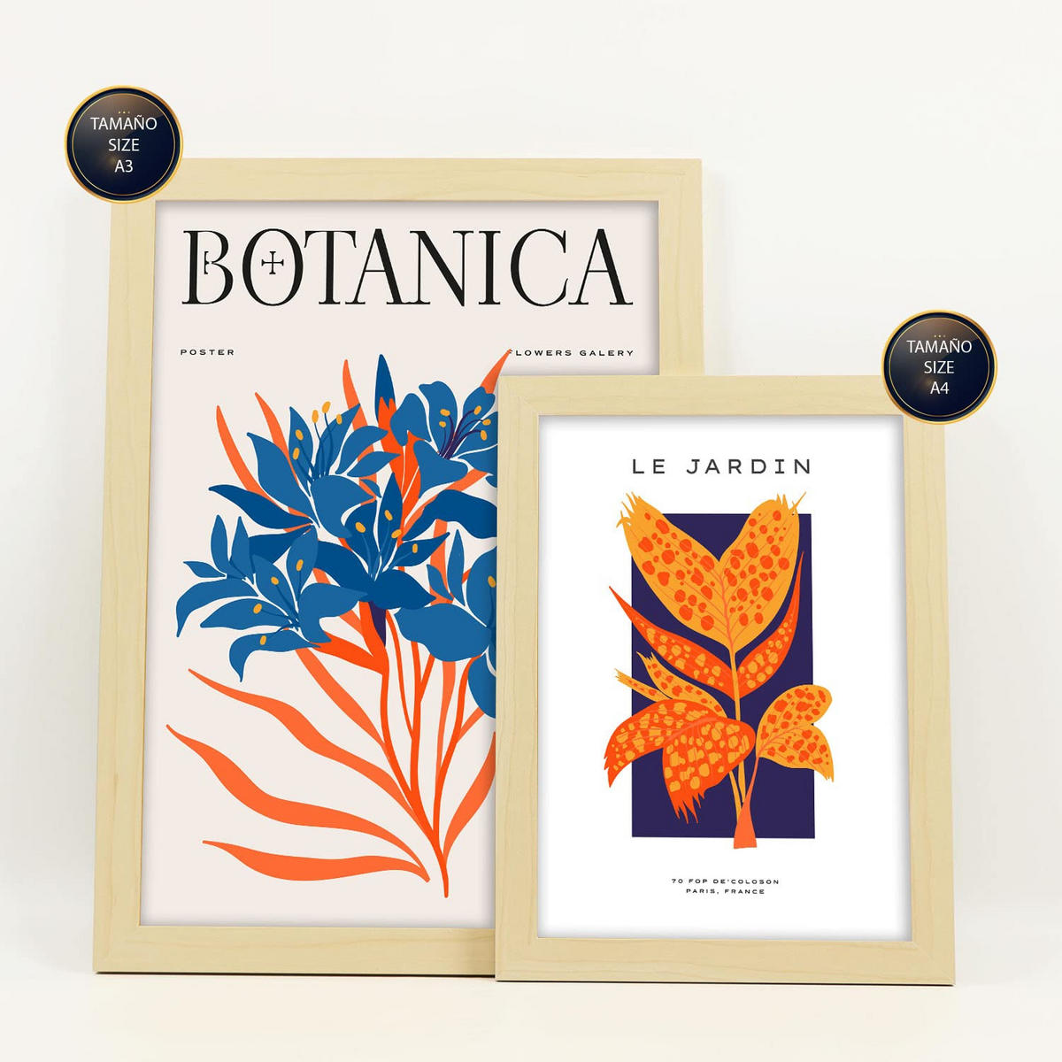 POSTER Set Mit 6 Blumen Orange Blütenblätter Natur Und Botanikdrucke Für Innenarchitektur A3 & A4 Rahmen Aus Hellem Holz - Beige, Papier (29/3cm) - Nacnic