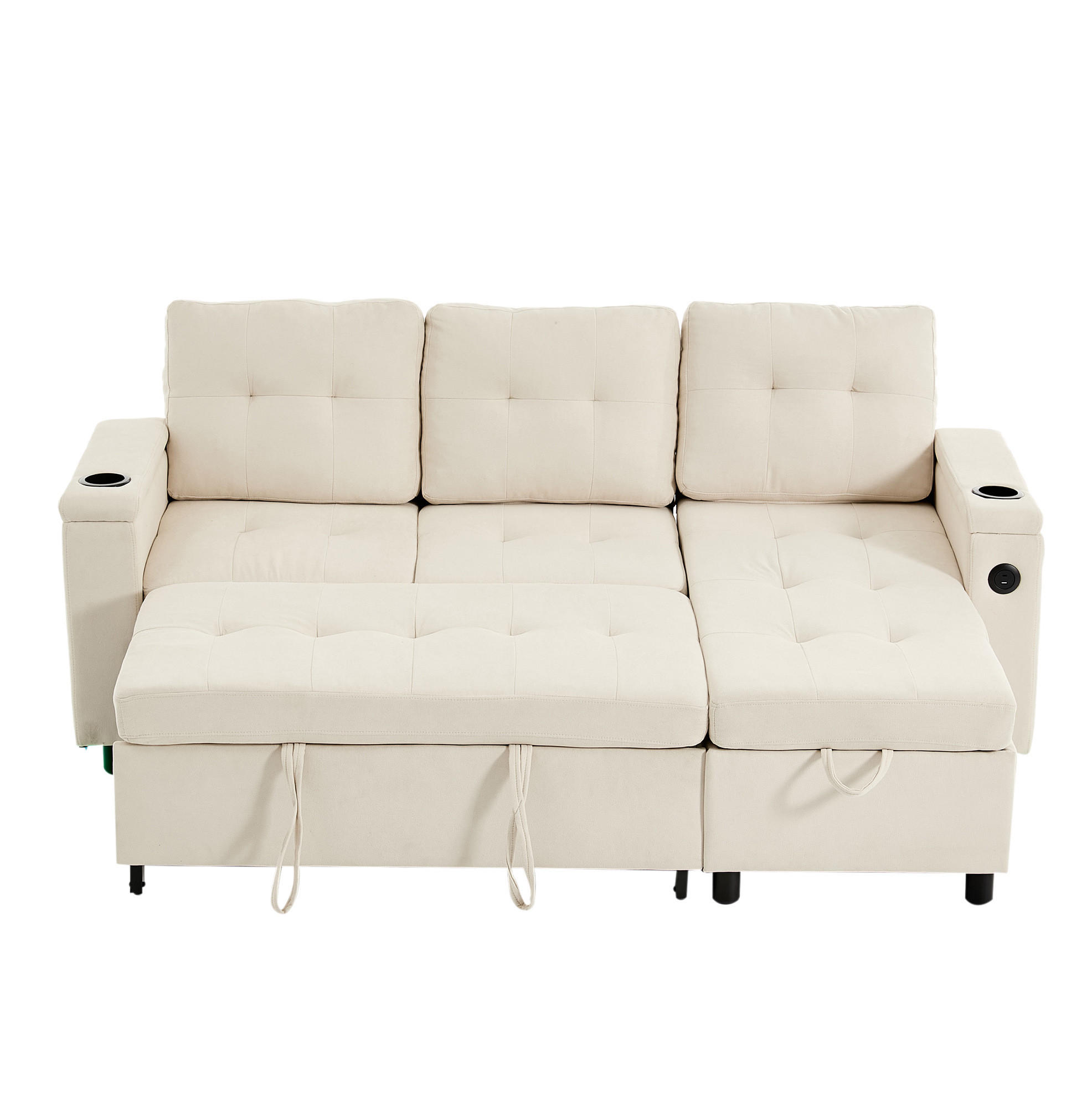 SCHLAFSOFA, Stoff mit Stauraum & LED-Lichtleiste, 208/146/89,5 cm, Beige - Beige, Textil (146/89.5/208cm) - Redom