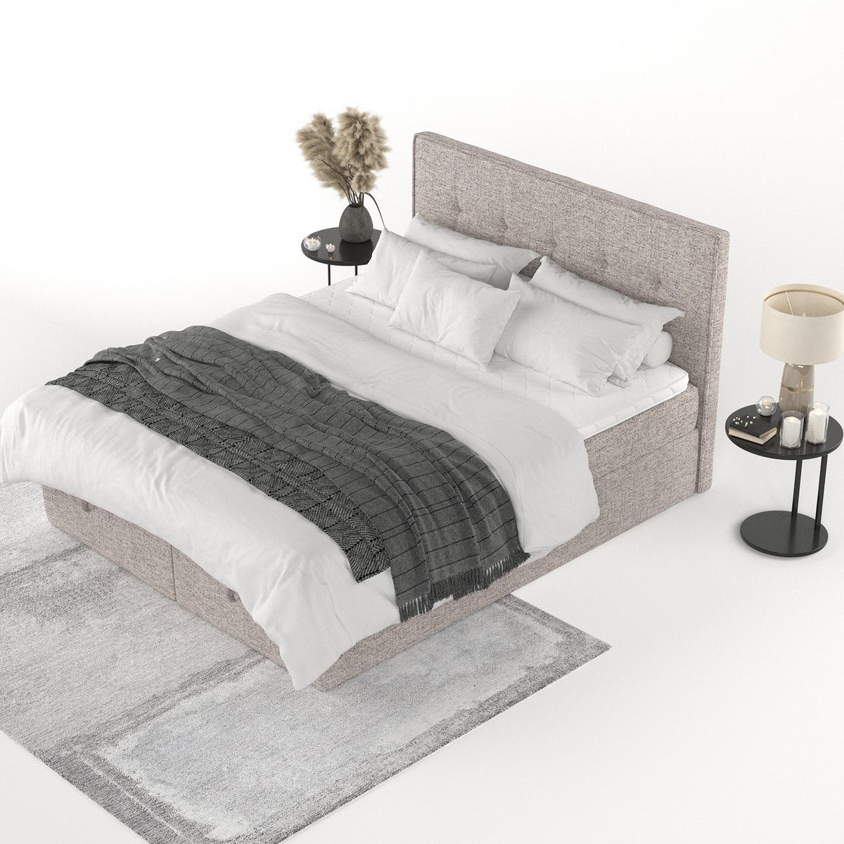 BOXBETT Tivra 180/200 cm Beige im Neve Stoff - Beige/Schwarz, Holz/Holzwerkstoff (180/200cm) - AltaBeds