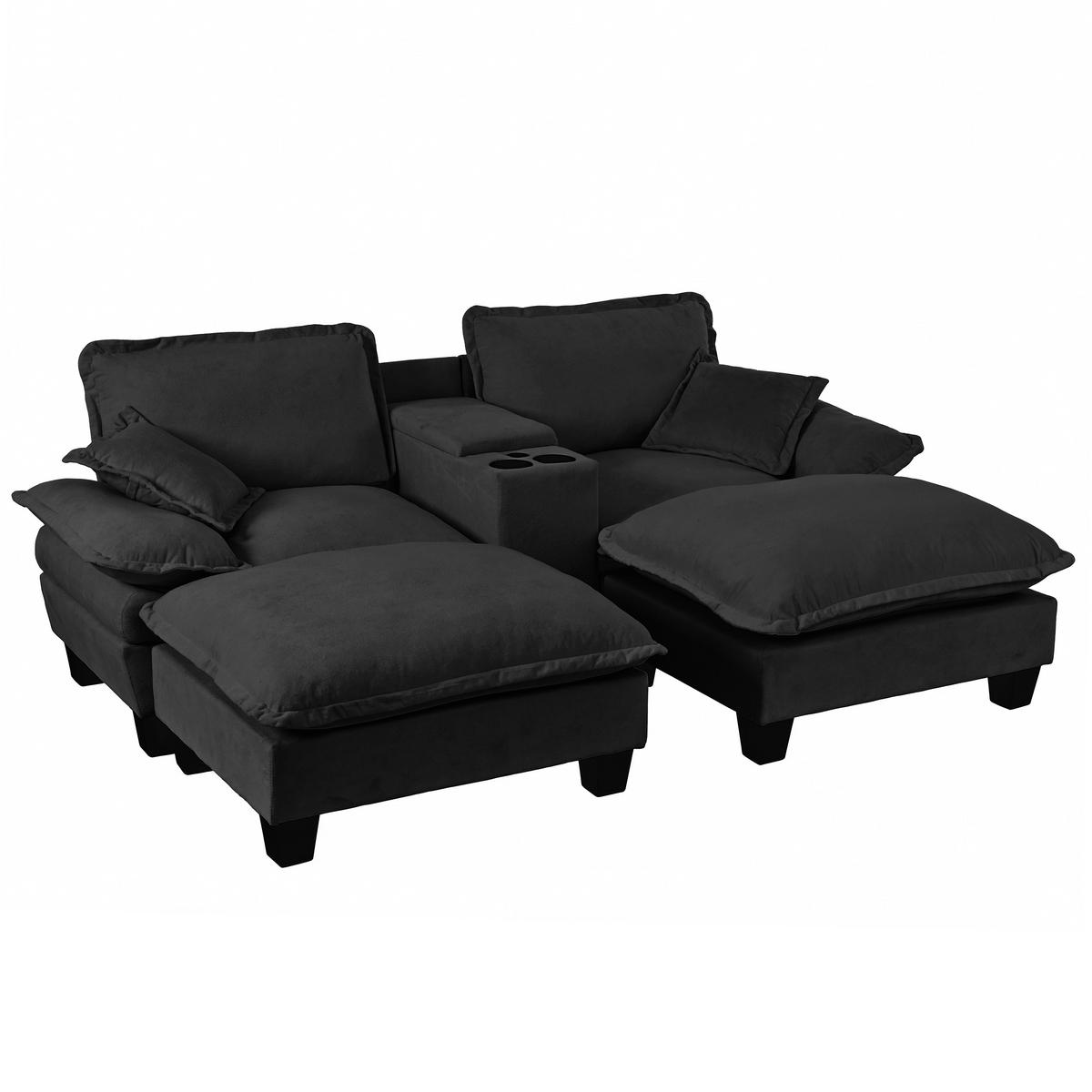 SOFA aus Chenille mit USB-Anschlüssen & Stauraum, schwarz - Schwarz, Textil (155/90/224cm) - Luhomfu