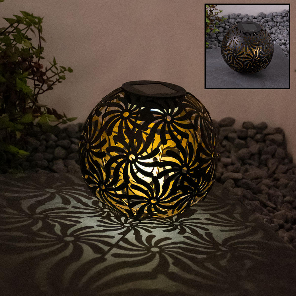 LED AUSSENLEUCHTE Geflechtkugel Schwarz Gold - Schwarz, Metall (18.5/18.5/54cm)