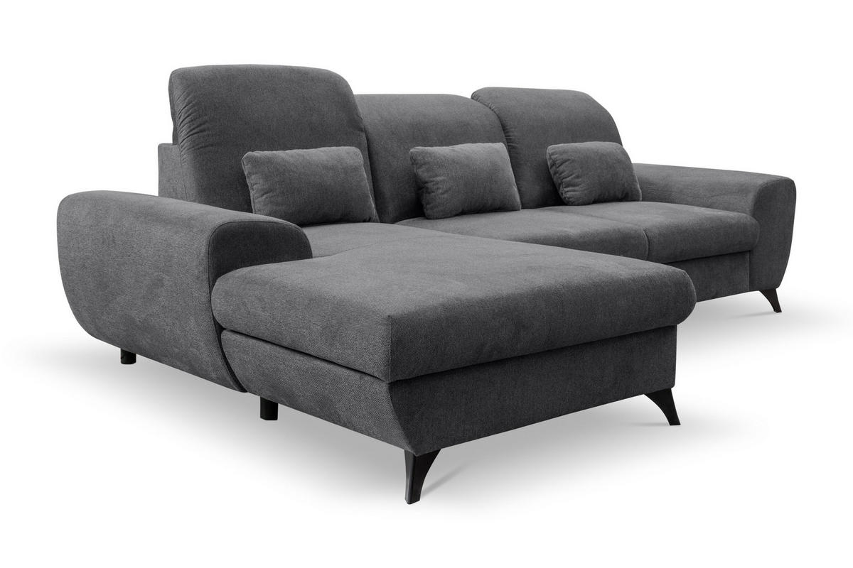 ECKSOFA LUCE L-S Grau Plüsch-Stoff mit Schlaffunktion - Grau, Holz (279/172cm) - MASSENO