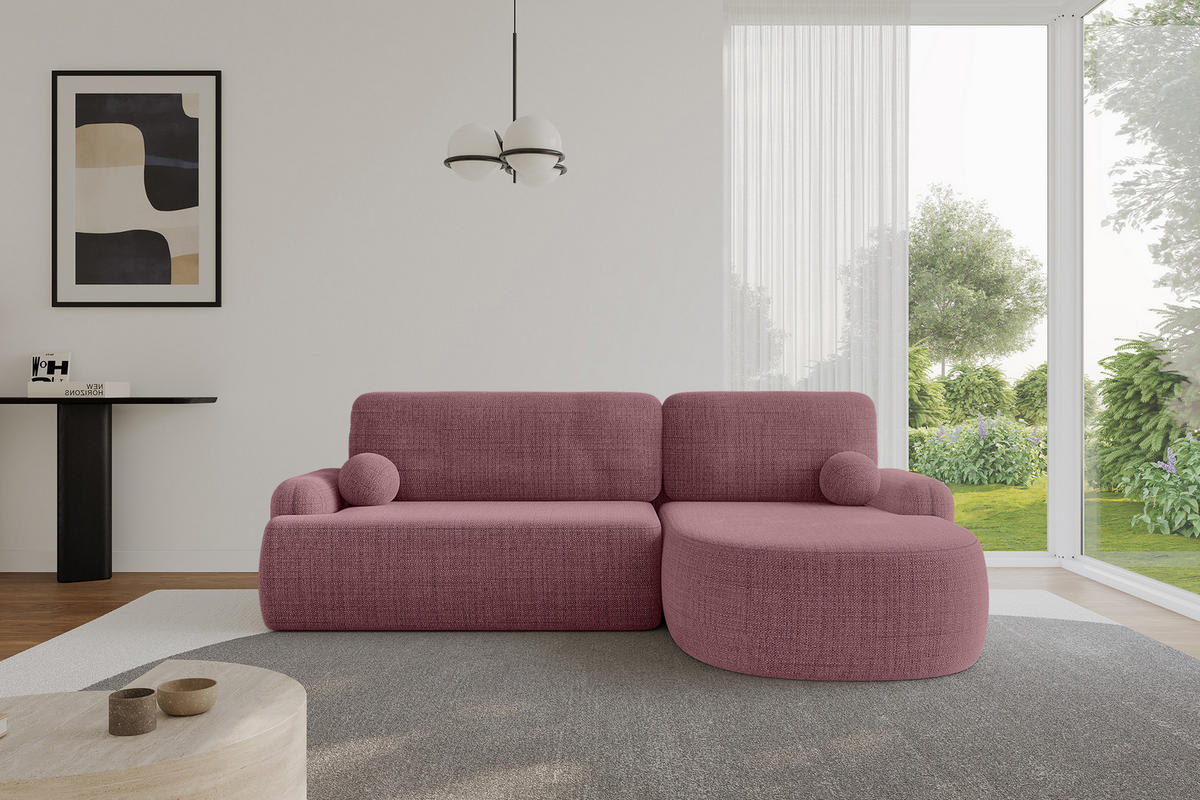 ECKSOFA mit Schlaffunktion und Bettkasten LIRA-L - 264x172x89 Altrosa - Altrosa, Holzwerkstoff/Textil (172/264cm) - ALTDECOR