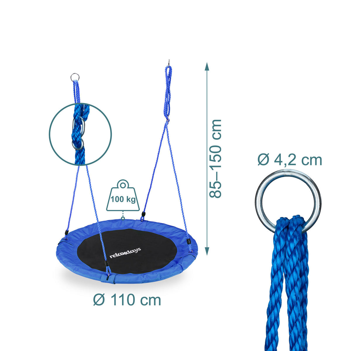 GUGALNICA gnezdo Modra nastavljiva višina 110 cm - večbarvno, kovina/umetna masa (110/150/110cm) - Relaxdays